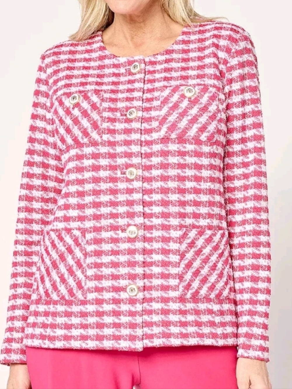 NWT Susan Graver Knit Boucle Jewel Neck Button Front Jacket